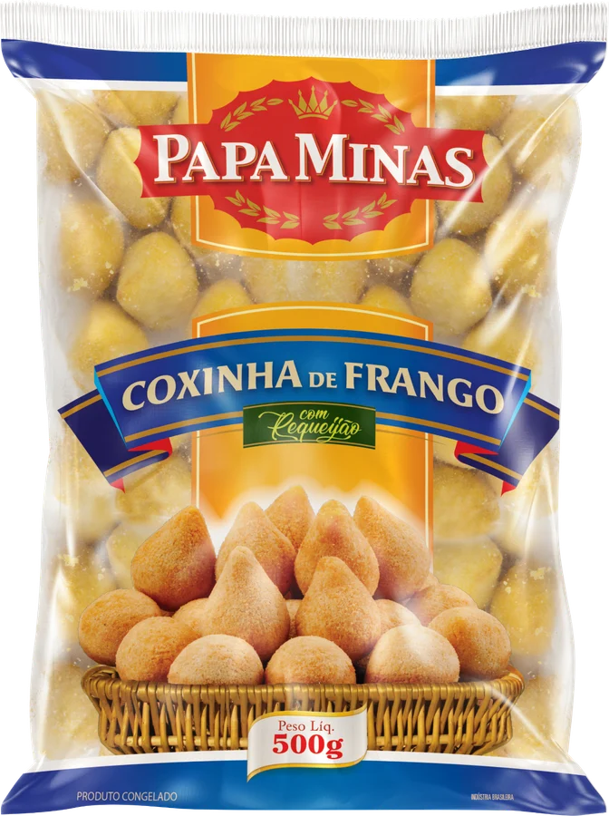 Embalagem Coxinha com requeijão Papa Minas, 500 g